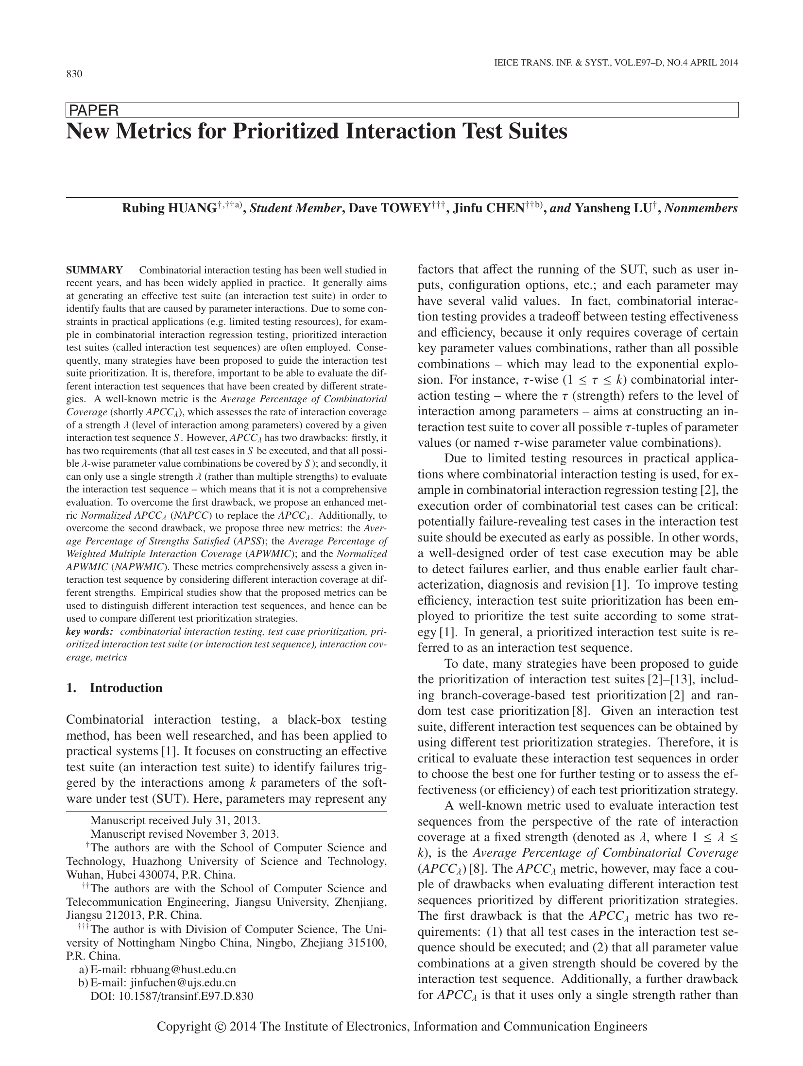 New Metrics for Prioritized Interaction Test Suites
