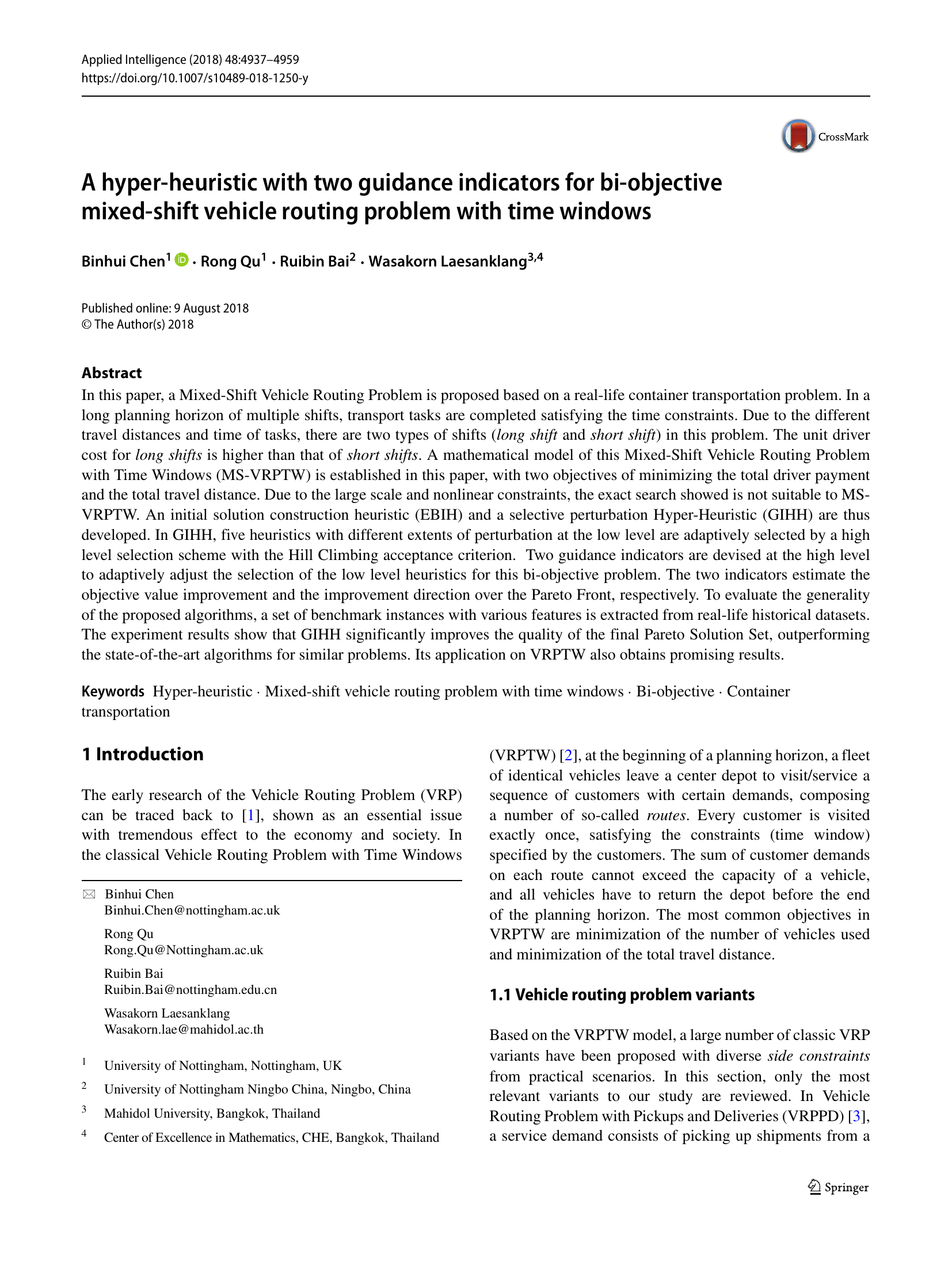 A hyper-heuristic with two guidance indicators for bi-objective mixed-shift