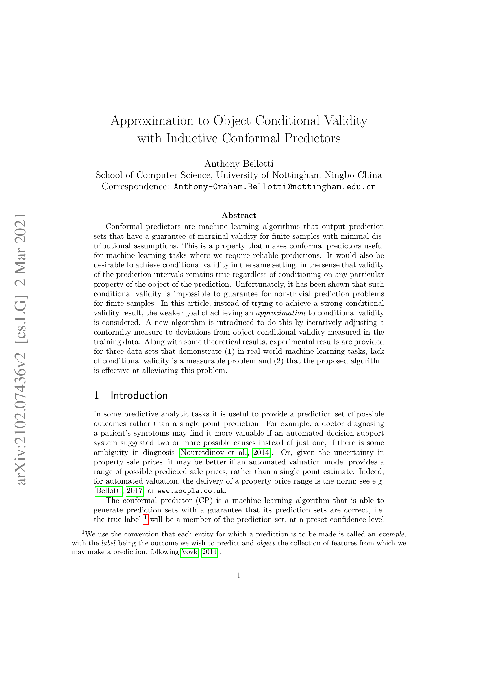 Approximation to Object Conditional Validity with Inductive Conformal Predictors