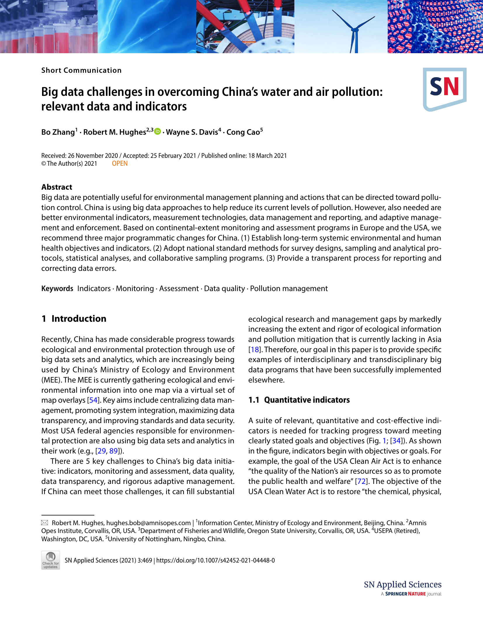 Big data challenges in overcoming China’s water and air pollution: relevan