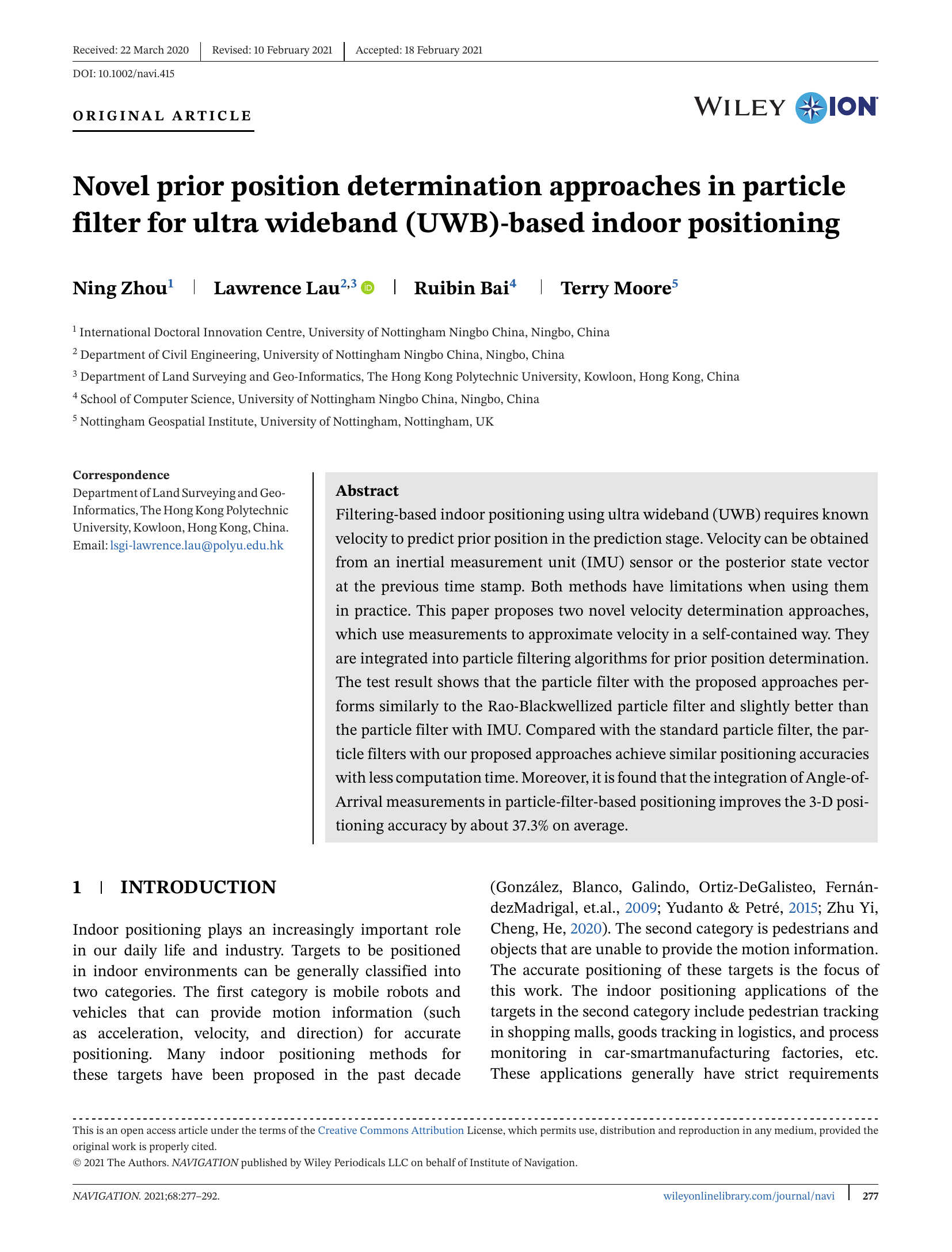 Novel prior position determination approaches in particle filter for ultra