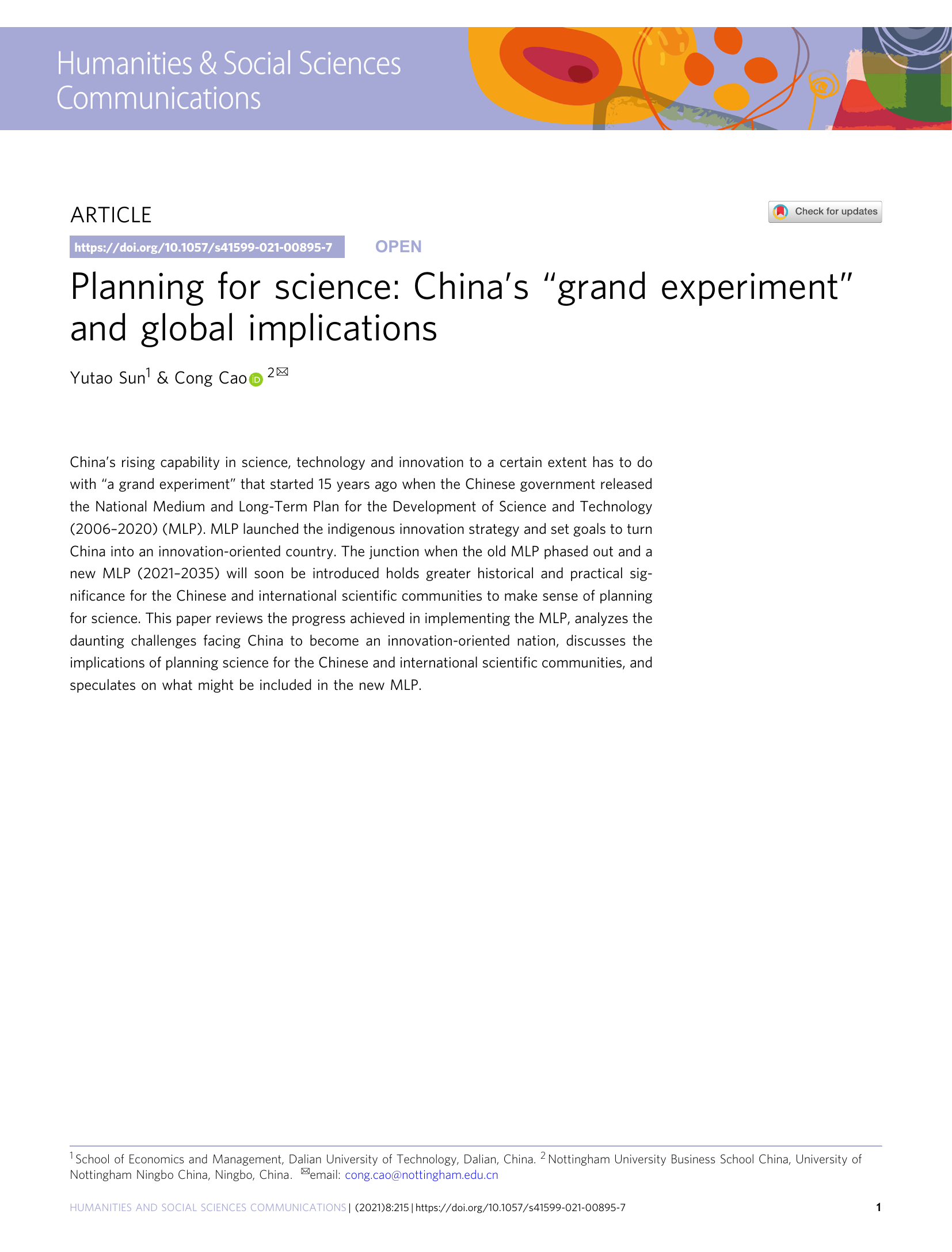 Planning for science: China’s “grand experiment” and global implications