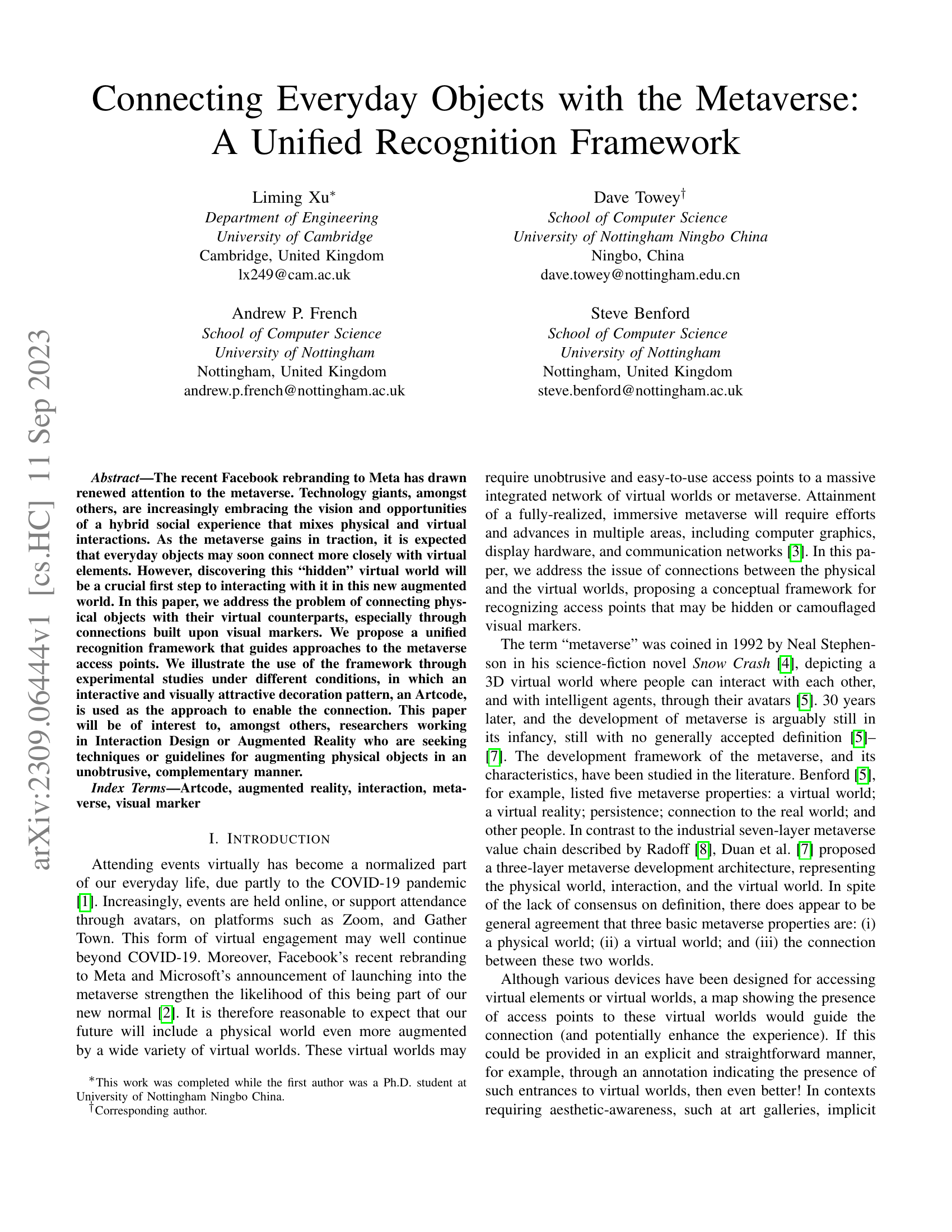 Connecting Everyday Objects with the Metaverse: A Unified Recognition Framework