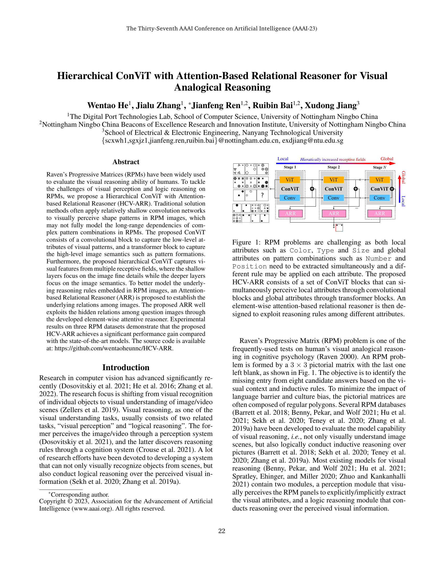 Hierarchical ConViT with Attention-Based Relational Reasoner for Visual