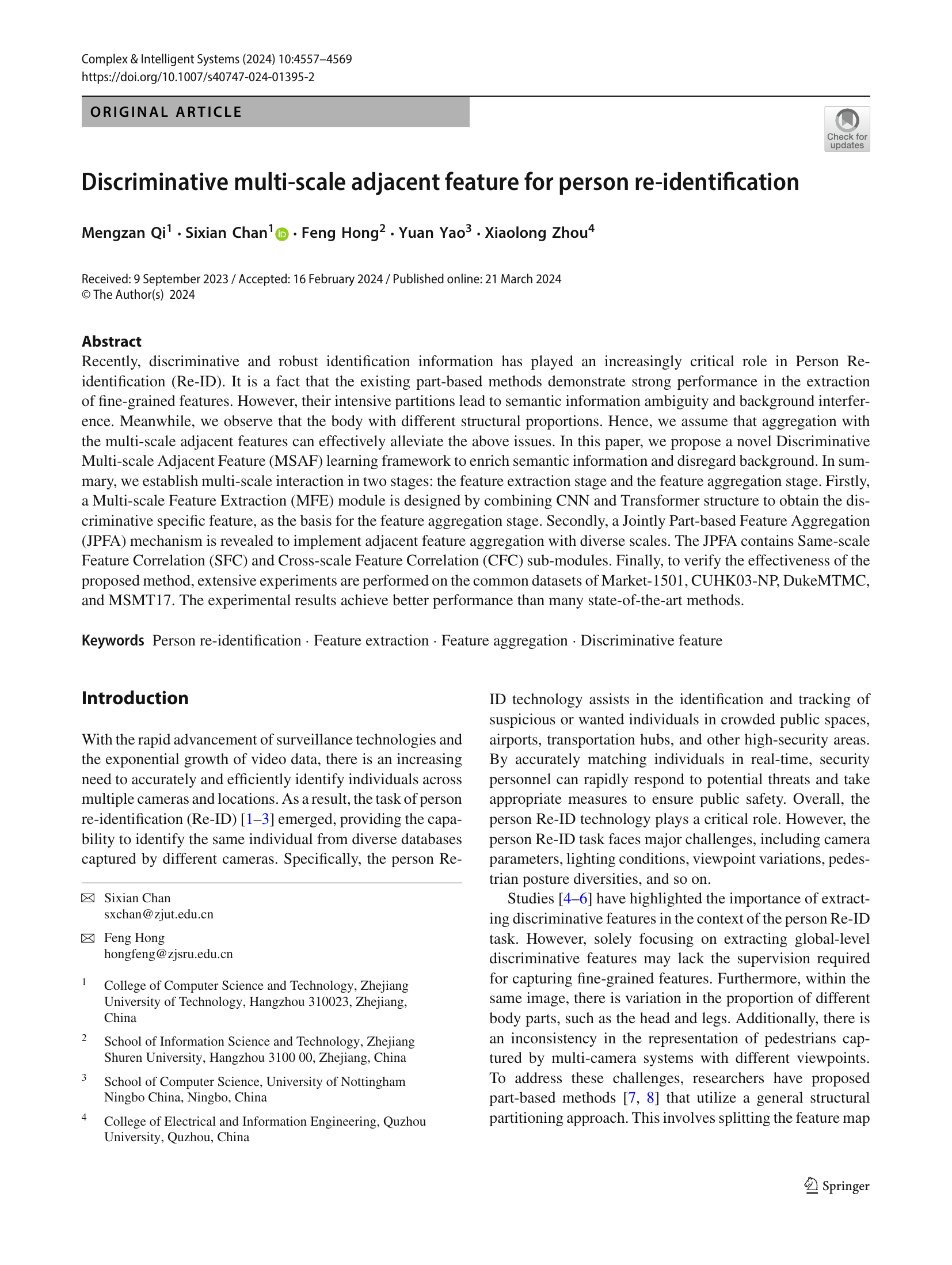 Discriminative multi-scale adjacent feature for person re-identification