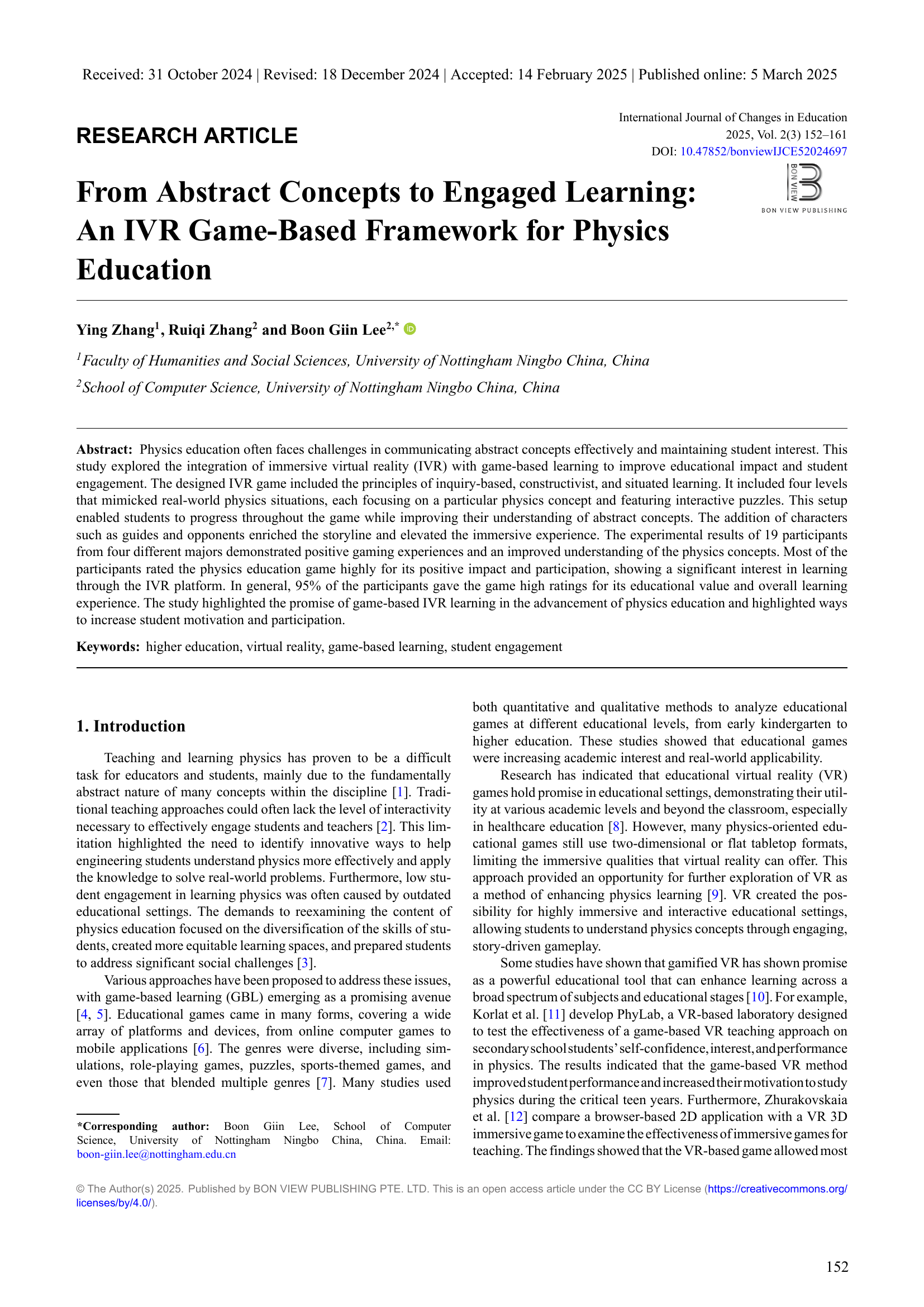 From Abstract Concepts to Engaged Learning: An IVR Game-Based Framework fo