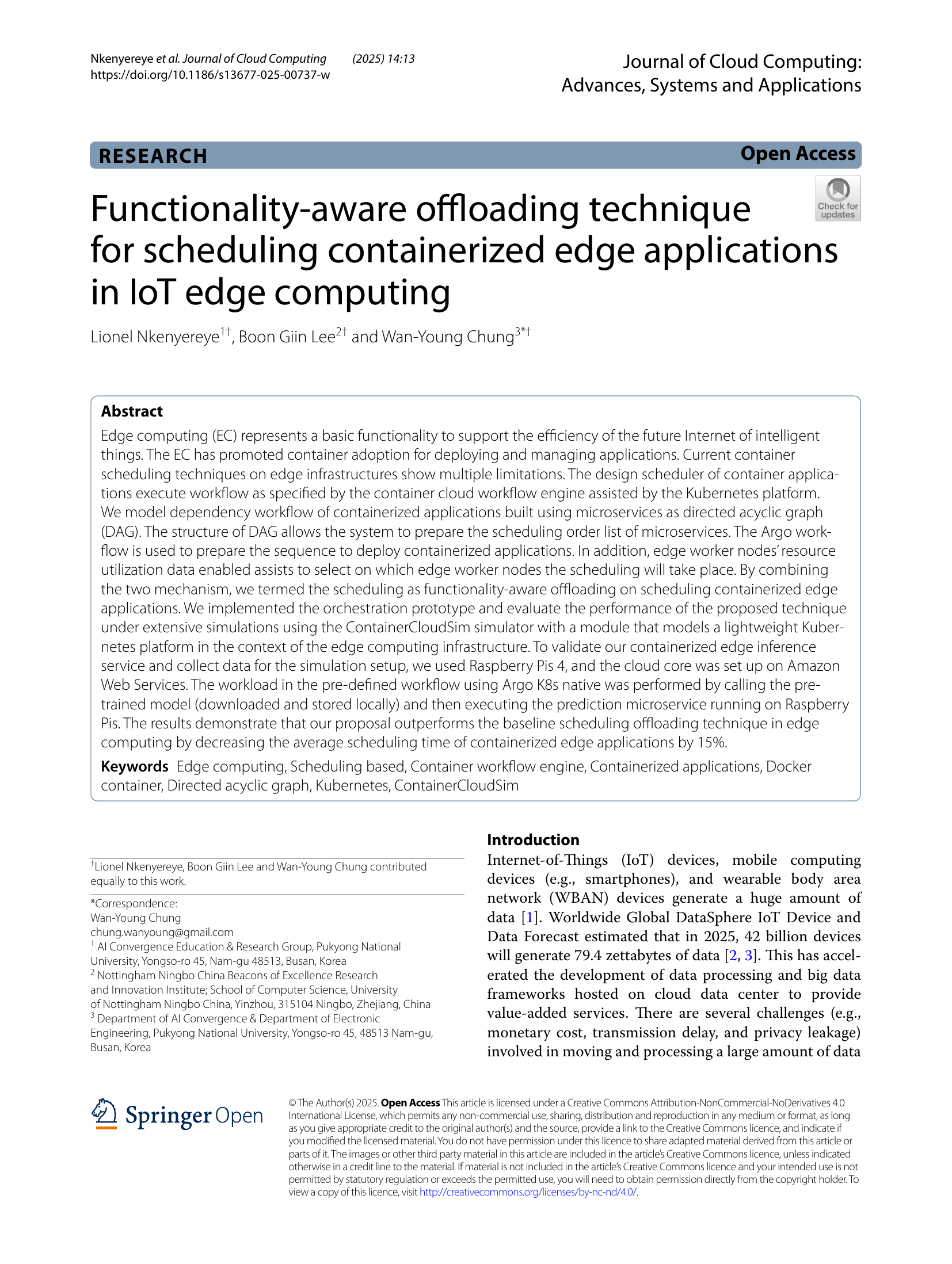 Functionality-aware offloading technique for scheduling containerized edge