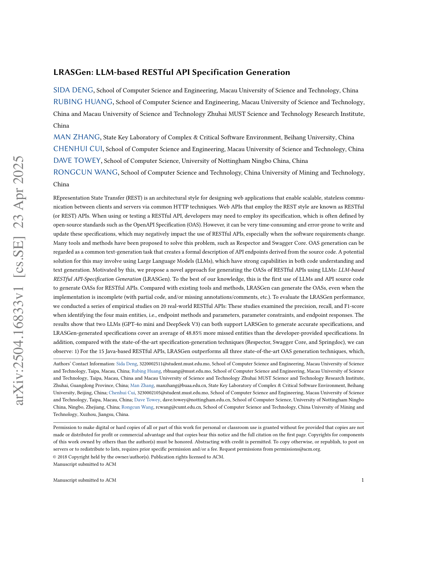 LRASGen: LLM-based RESTful API Specification Generation